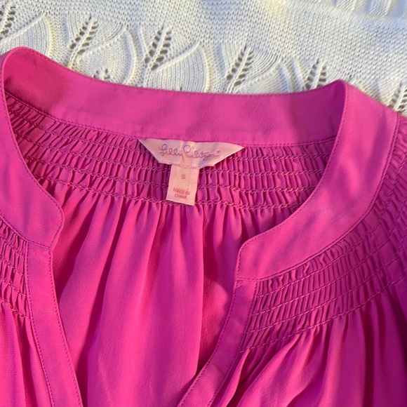 Lilly Pulitzer Pink Relaxed Blouse with Mandarin Collar - Picture 4 of 5